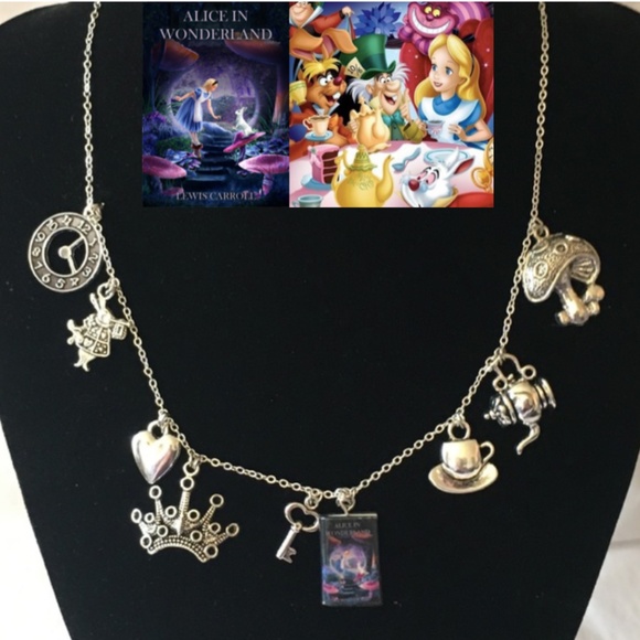 Hand Crafted Jewelry - Alice in Wonderland Lewis Carroll Handmade Literature Necklace Book Cover Teapot